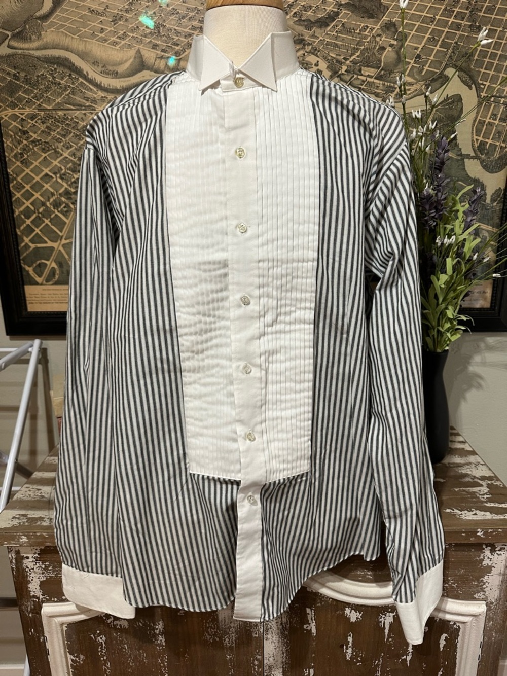 Men’s XXL Pierre Cardin Stripe Tuxedo Dress Shirt